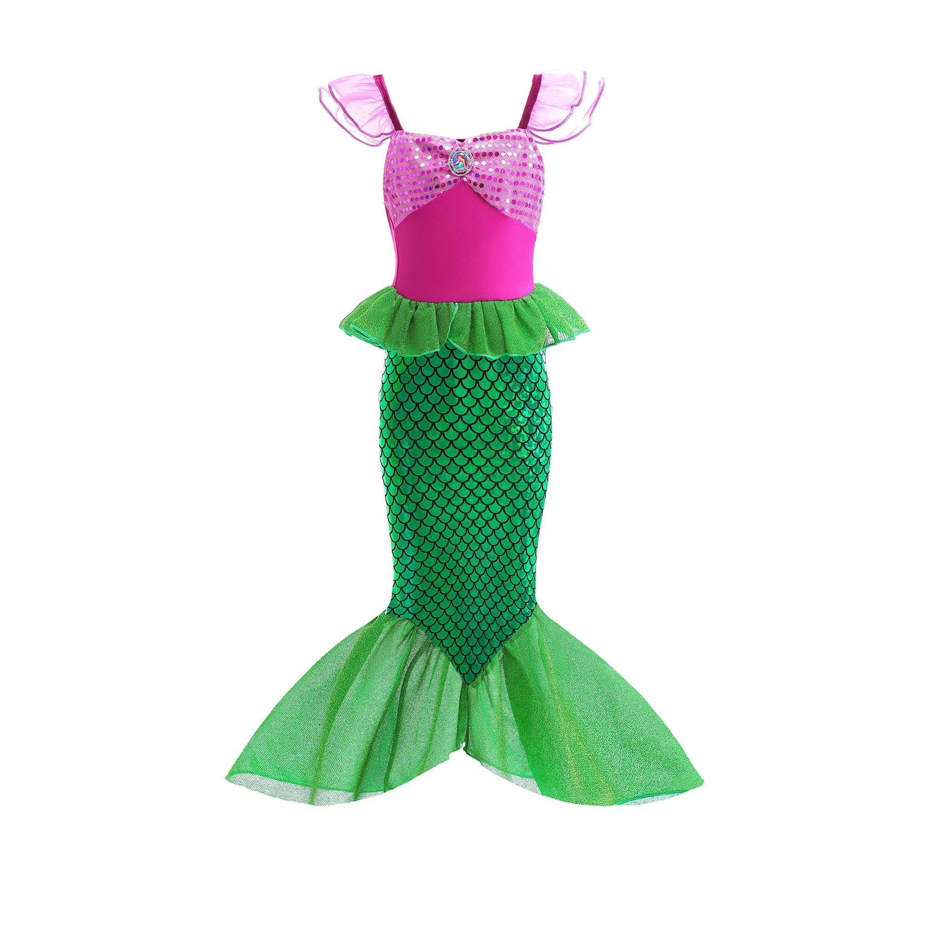 Color: Coffee, Kid Size: 11 - Disney Little Mermaid Ariel Costumes for Girls Princess Dress Cosplay Halloween Carnival Kids Birthday Party Dress Up Clothing