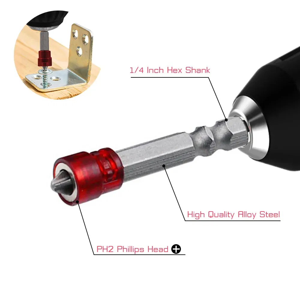 Color: Gold - Magnetic Screwdriver Bit PH2 Cross-head 1/4 Inch Hex Shank Screwdriver Holder Ring for House Working Electric Screwdriver Kit