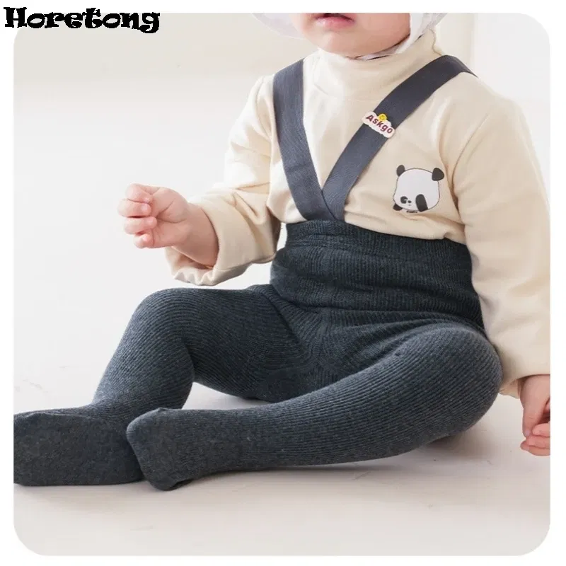 Color: SKY BLUE, Kid Size: 3M - Baby Girl Stocking 0-3 Y Infant Toddler Knit Tights Newborn Suspender Tights Pantyhose Autumn Solid High Waist Overall Legging
