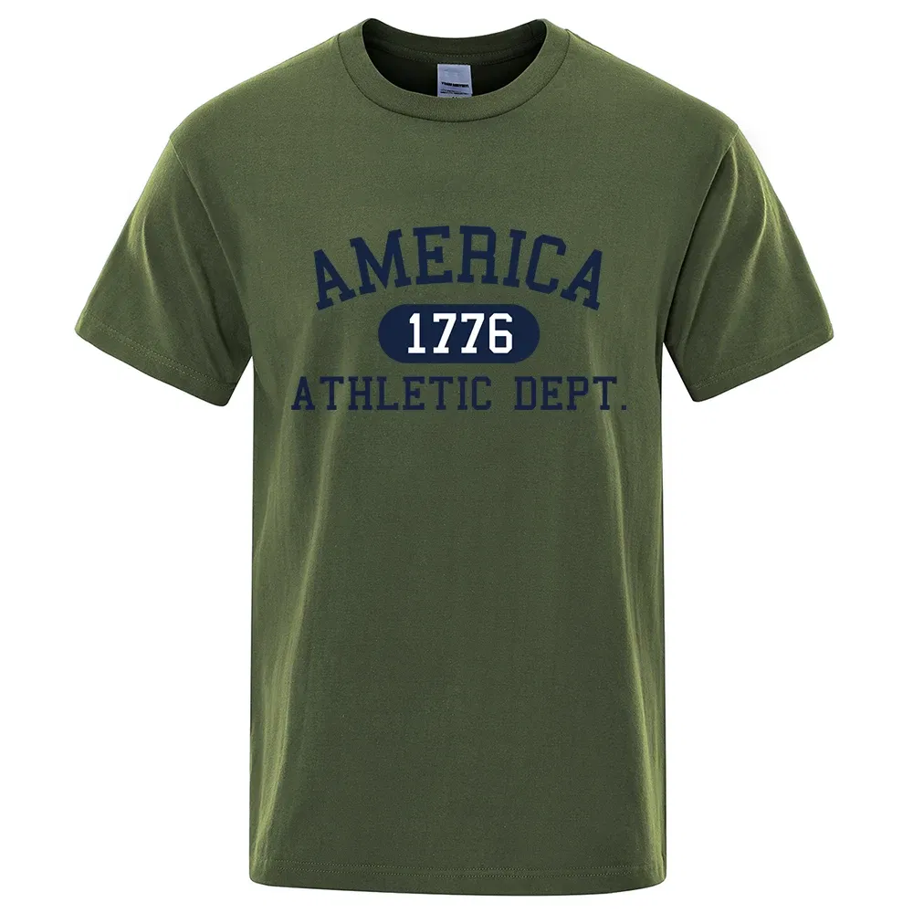 Color: Gold, Size: XL - America 1776 Athletic Dept Letter Tshirt Man Fashion Tee Clothes Summer Luxury T-Shirt Hip Hop Breathable Cotton Tee Clothes
