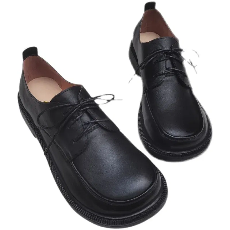 Color: black, Shoe Size: 13 - Careaymade-Genuine leather big head wide version men's English lace up leather shoes business leisure original single shoes