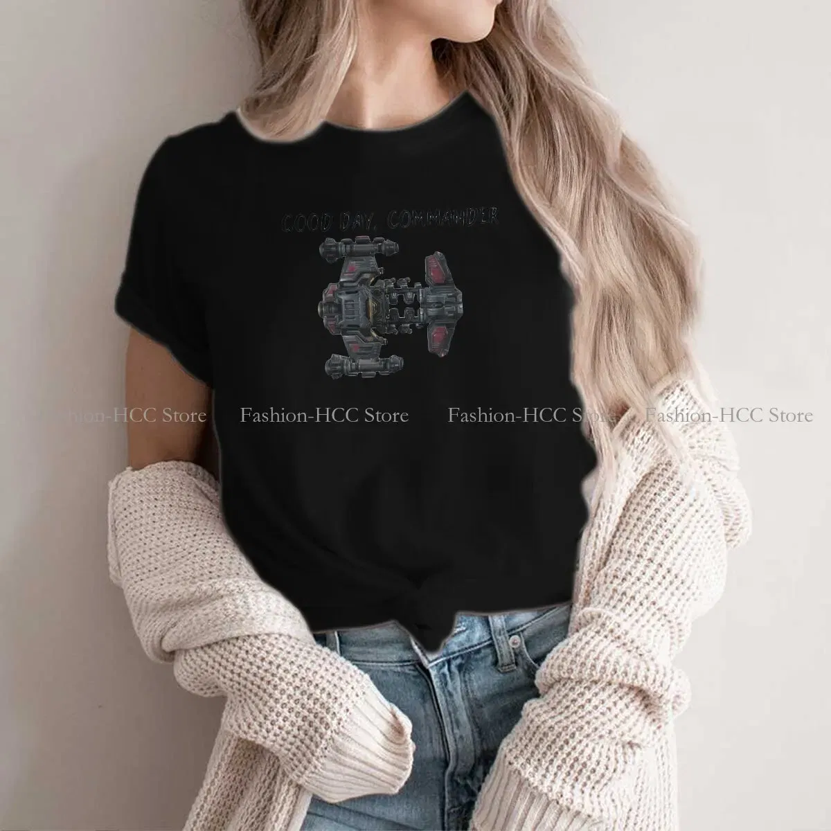Color: black, Size: S - StarCraft Military Science Game Polyester TShirts Battlecruiser Personalize Homme T Shirt Hipster Tops