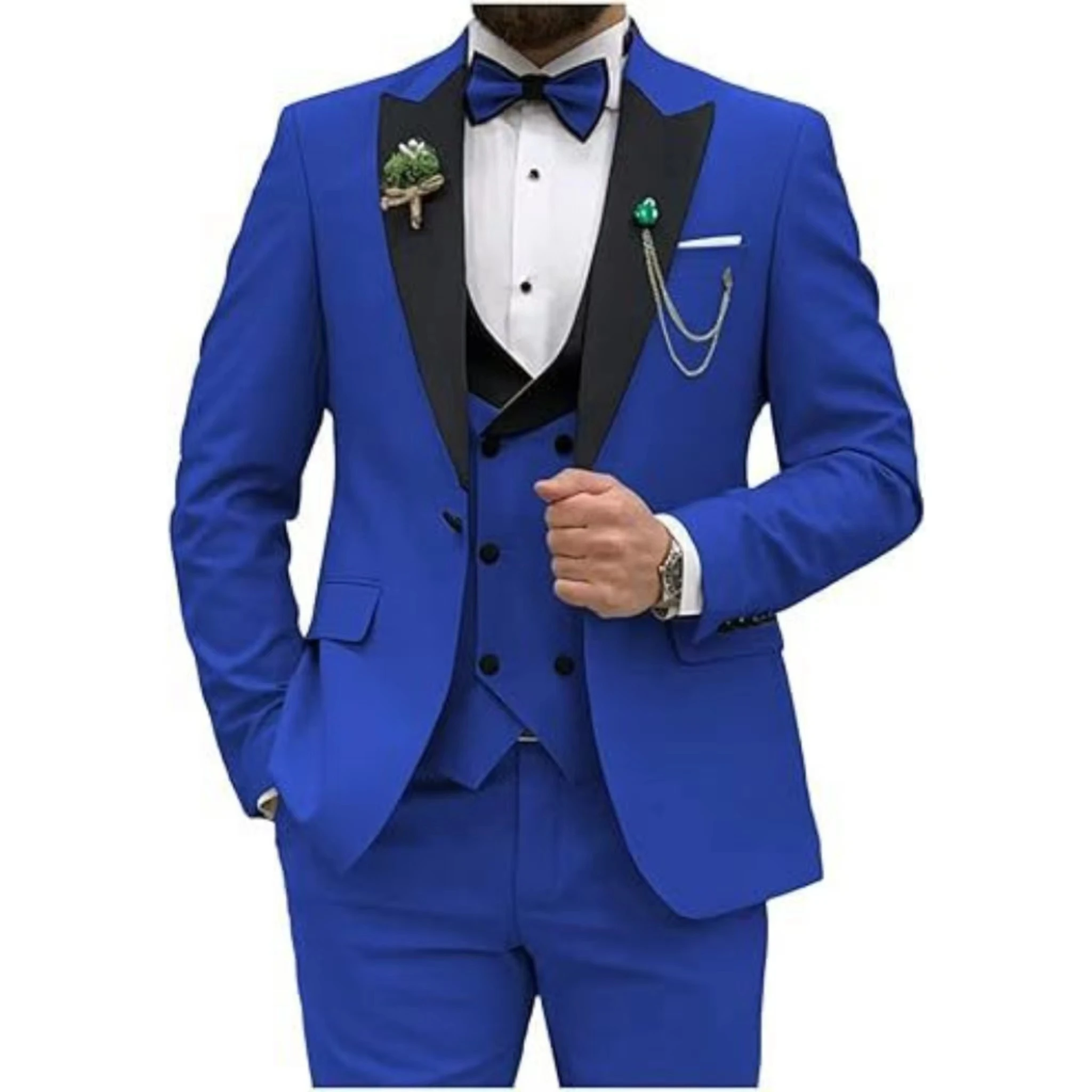 Color: Champagne, Size: One Size - Men Suit Colorful Luxury Blazer Vest And Pant Sets 3 Piece Birthday Dress Business  Prom Evening Party Costumes High Quality