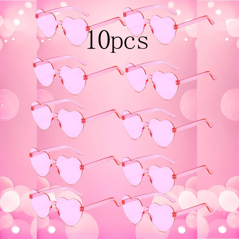 Lenses Color: Red - 10PC Heart Sunglasses Love Sunglasses Jelly Color Frameless Heart-shaped One-piece Glasses Dazzling Color Glasses