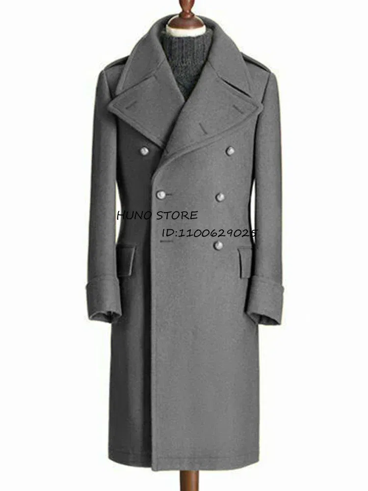 Color: army green, Size: 5XL - Windbreak Men's Jacket Wool Long Coat Lapel Double Breasted Men's Trench Coats Windbreakers Jackets Man Winter 2023 Martens Male