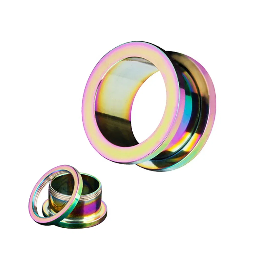 Metal color: Silver Plated, Main Stone Color: green - 2PCS Multi Color Steel Screw Fit Tunnel Ear Plug Stretcher Gauge 3-25mm Ear Lobe Tunnel Expander