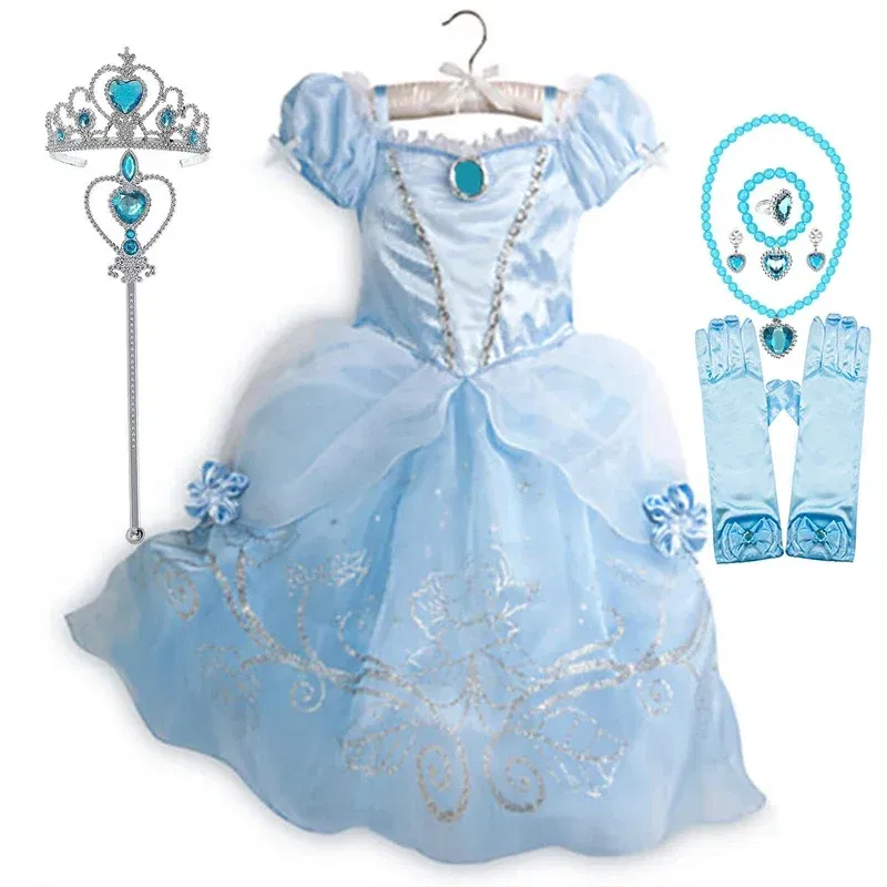 Color: Khaki, Kid Size: 9 - Children Halloween Disguise Aurora Cinderella Disney Princess Costume Festival Dress up Kids Girls Sleeping Beauty Frock 1-12Yrs