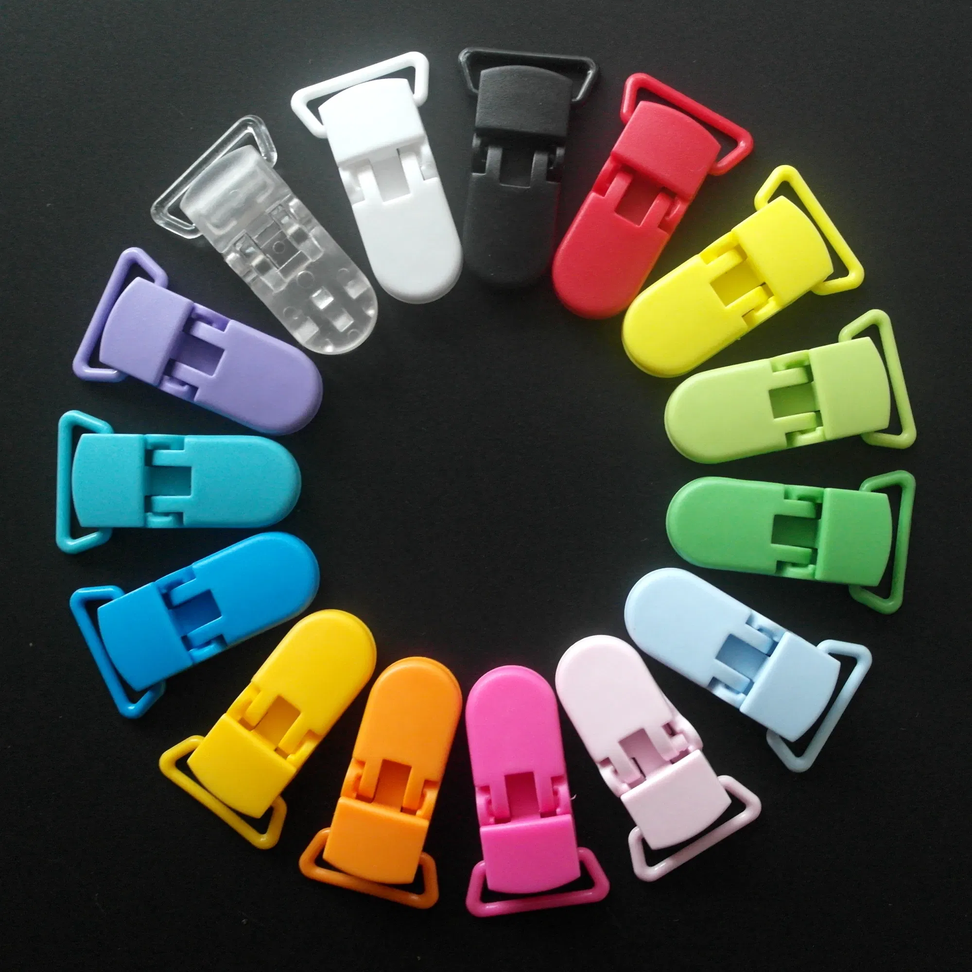 Color: WHITE - Sutoyuen 40pcs Hot D Shape Kam Plastic Pacifier Clips Plastic Baby Soother Dummy Suspender Chain Holder Clips for 20mm Ribbon