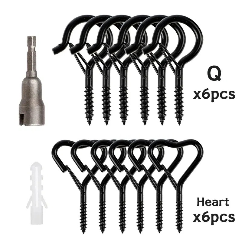 Color: Black - 12/20PCS Q-Hanger Screw Black Hooks Ceiling Hooks with Safety Buckle for Plant and Christmas Outdoor String Lights Hooks