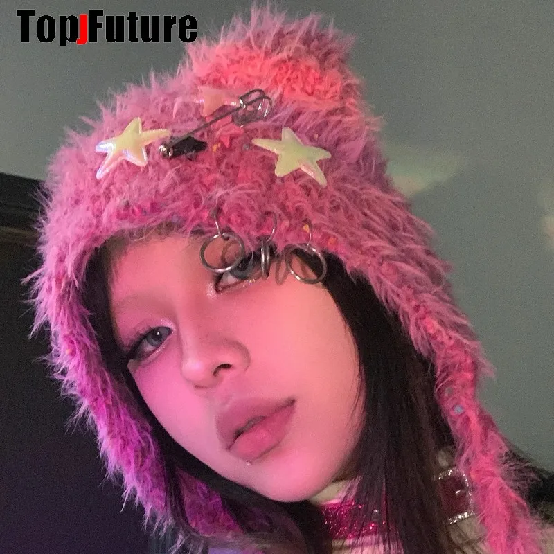 Color: green - Y2K girl Harajuku Gothic Lolita cat Ear Hat Women Punk Designer Winter Beanie Hat Gothic lolita streetwear StarAccessories Cap