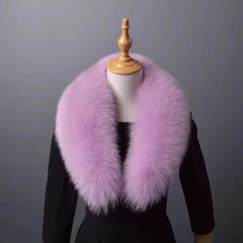 Color: Light purple, Size: M - Winter Real Fox Fur Collar Woman Furry Natural Raccoon Fur Scarf Shawls Luxury Neck Warmer Wraps For Coat Fur Scarves Large Size