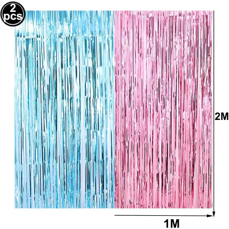 Color: Blue - Gender Reveal Party Decorations Disposable Tableware Plates Cups Napkins Tablecloth Boy Girl Balloon Fringe Curtain