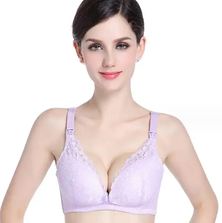 Color: Pink, Bands Size: 36, Cup Size: B - Modern pregnant women's postpartum underwear breast feeding breathable lace front open button pregnant women's breast-feeding