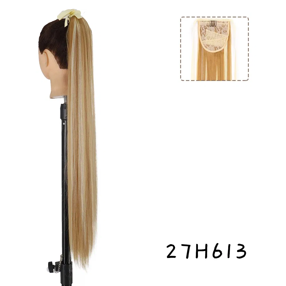 Color: #18, Stretched Length: 22inches - AZQUEEN Straight Synthetic Hairpiece With Ponytail 85cm Super Long Wrap Around Clip In Hair Extensions Pony Tail For Daily Wear