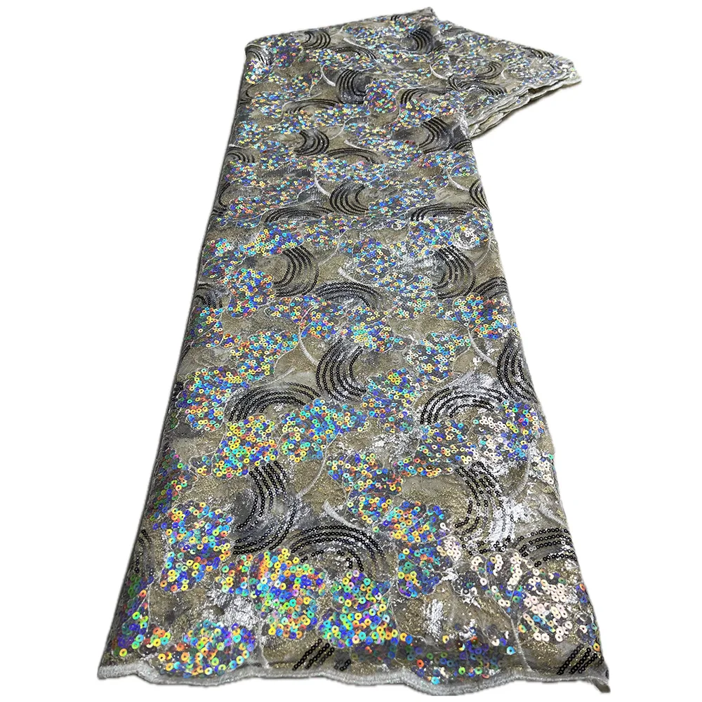 Color: APRICOT, Length: 5 yards, Width: 120cm - 2025 African Nigerian Tulle Lace Fabric Sequins Sewing Guipure Beads Stone Embroidery Dresses High Quality 4 Yards
