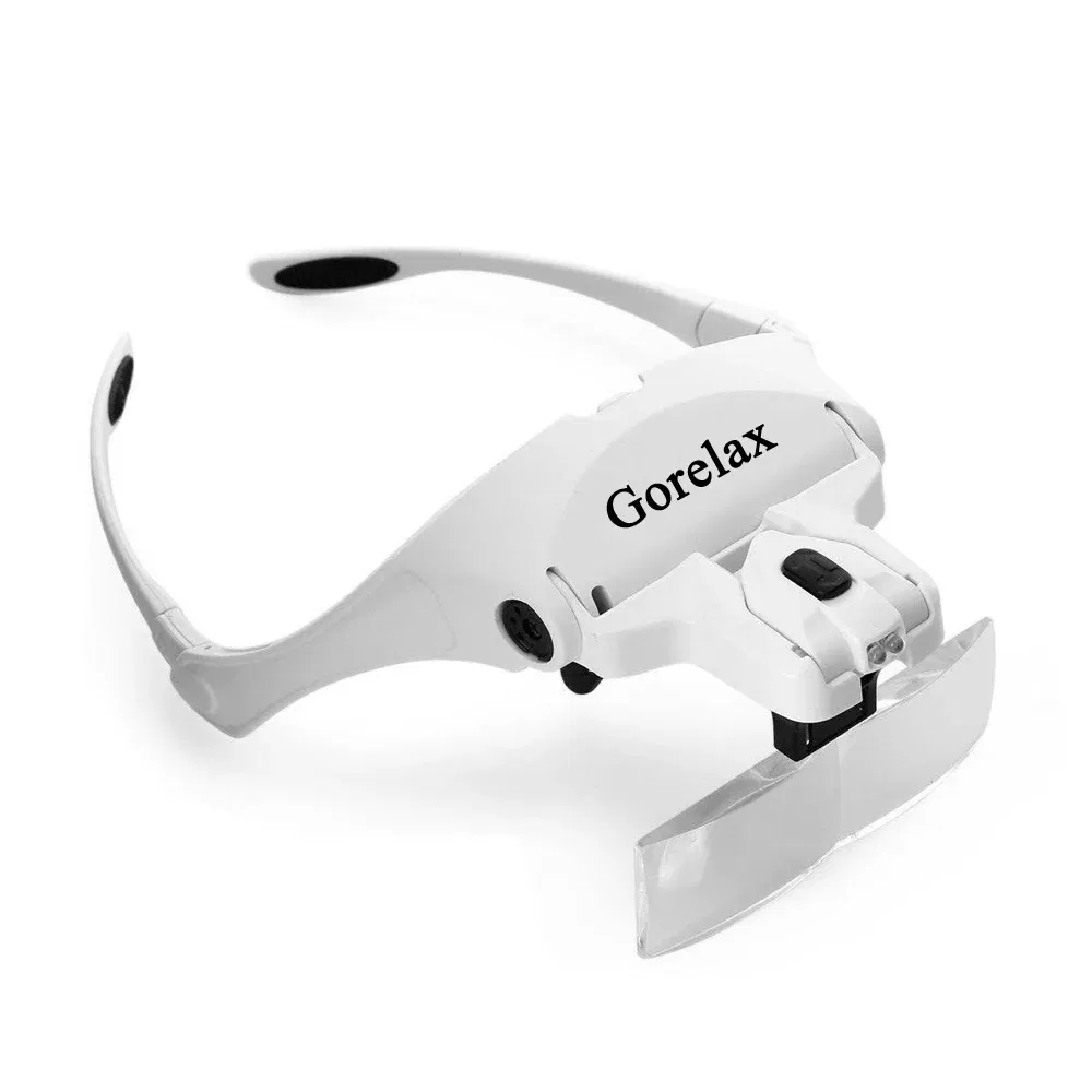 Color: Silver - Magnifying Glasses LED Light Lamp Head Loupe Jeweler Headband Magnifier Eye Glasses Optical Glass Tool Repair Reading Magnifier