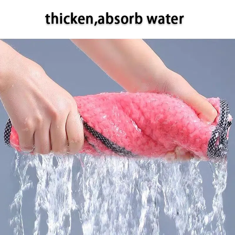 Color: Red - Kitchen Daily Dish Towel Cloth Kitchen Rag Non-stick Oil Thickened Table Cleaning Cloth Double-layer Absorbent Microfiber