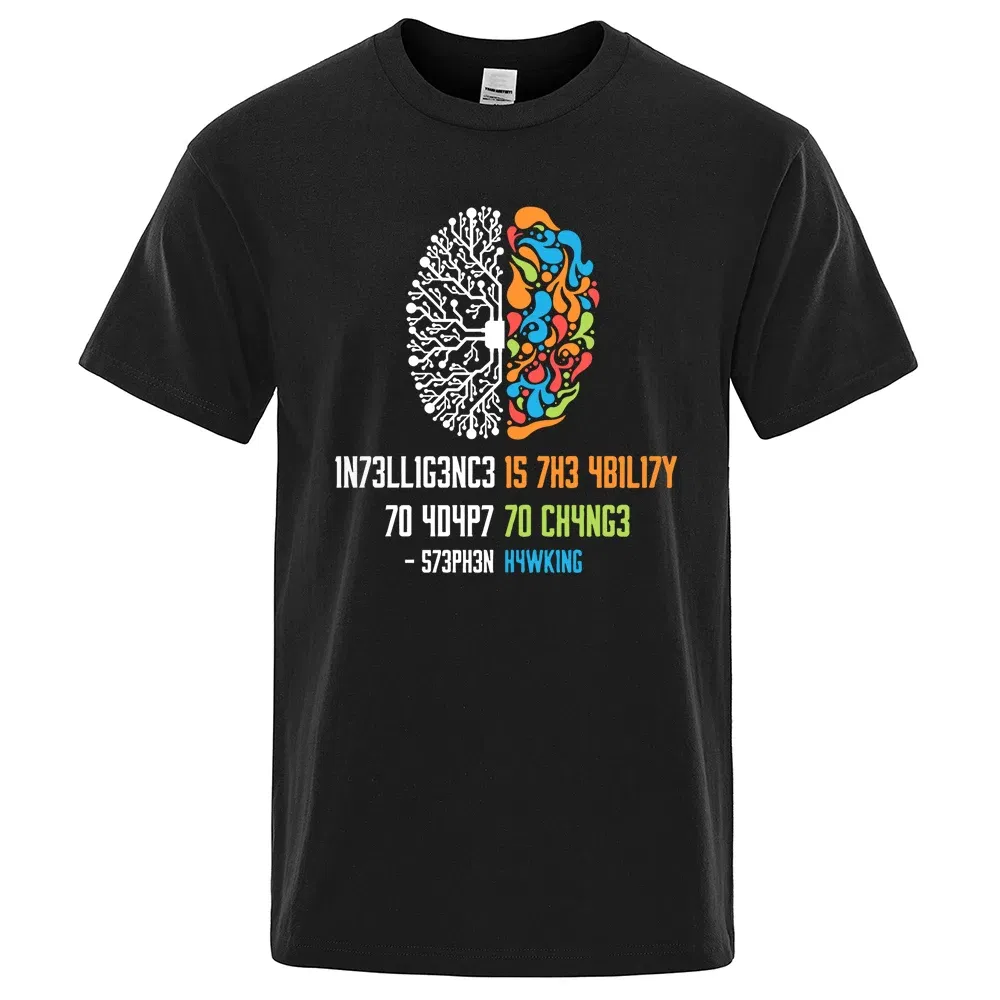 Color: black, Size: S - Intelligence Is The Ability To Adapt To Change Tops Men Women Shirt Loose Clothing Loose Cotton Oversize Tshirt Hip Hop Tops