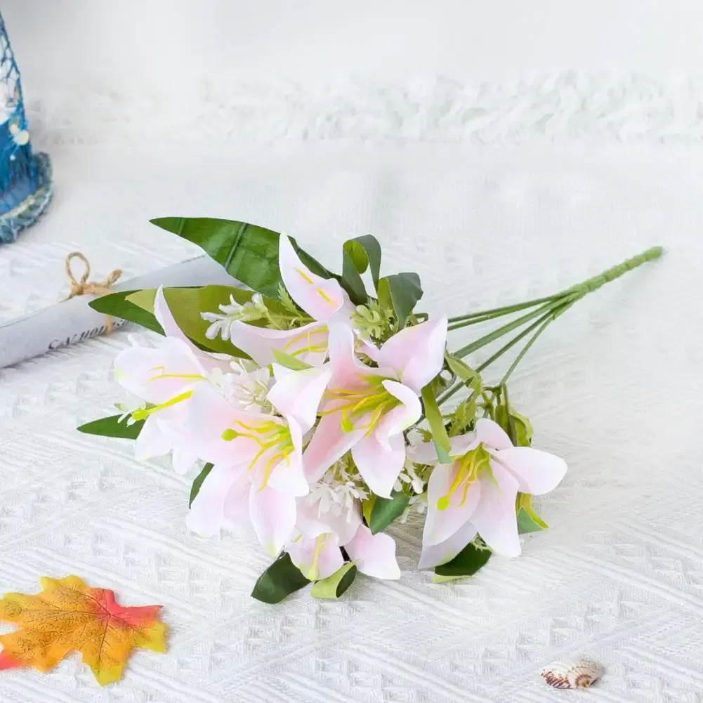 Color: WHITE - 1Pc Artificial Lilies Flower No Withering Non-fading Single Branch Multi-fork Artistic Modern Style Fake Flower for Wedding