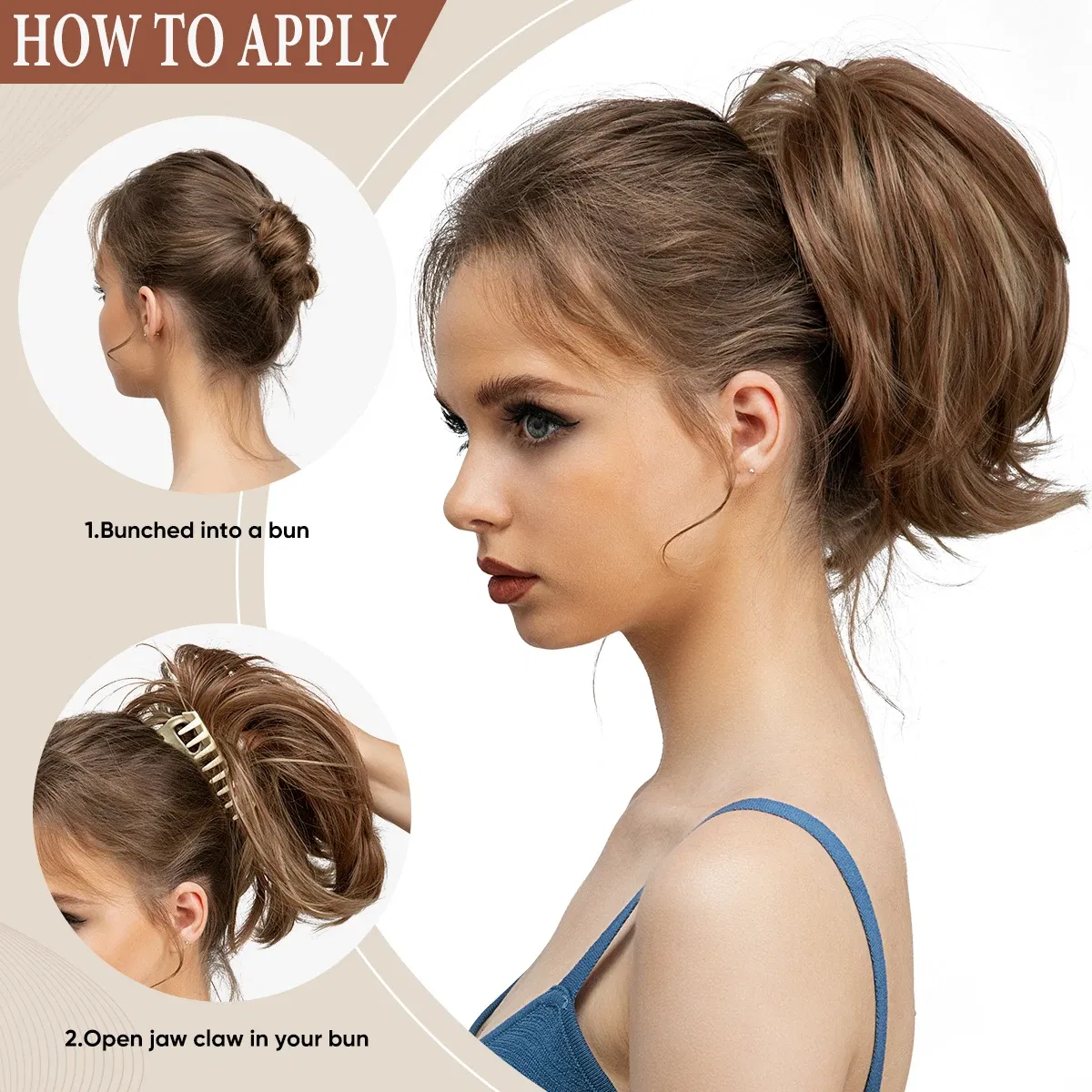Color: T27/30/4, Bulk Buy: 1pc - Synthetic Claw Clip In Ponytail Hair Extensions Diy Hairpiece Hair Bun Fake Blonde Hair False Pigtail for Women