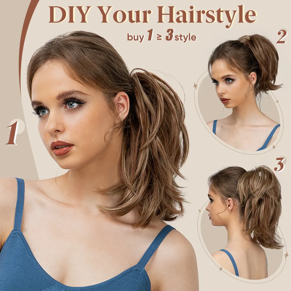 Color: T27/30/4, Bulk Buy: 1pc - Synthetic Claw Clip In Ponytail Hair Extensions Diy Hairpiece Hair Bun Fake Blonde Hair False Pigtail for Women