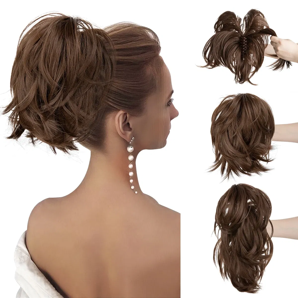 Color: T27/30/4, Bulk Buy: 1pc - Synthetic Claw Clip In Ponytail Hair Extensions Diy Hairpiece Hair Bun Fake Blonde Hair False Pigtail for Women