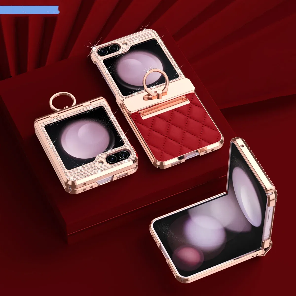 Color: Gold, Material: ABS - Diamonds Leather Plating Ring Holder Case For Samsung Galaxy Z Flip 5 4 3 5G Shockproof Hinge Protection Cover For Z Flip5