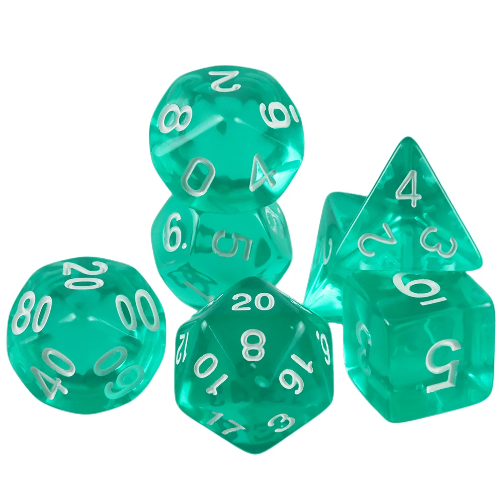 Color: green - High Quality 7 Pcs/set Transparent Crystal Digital Polyhedral Dice Sets D4-D20 , for DNDGame Dados Rpg Board Game