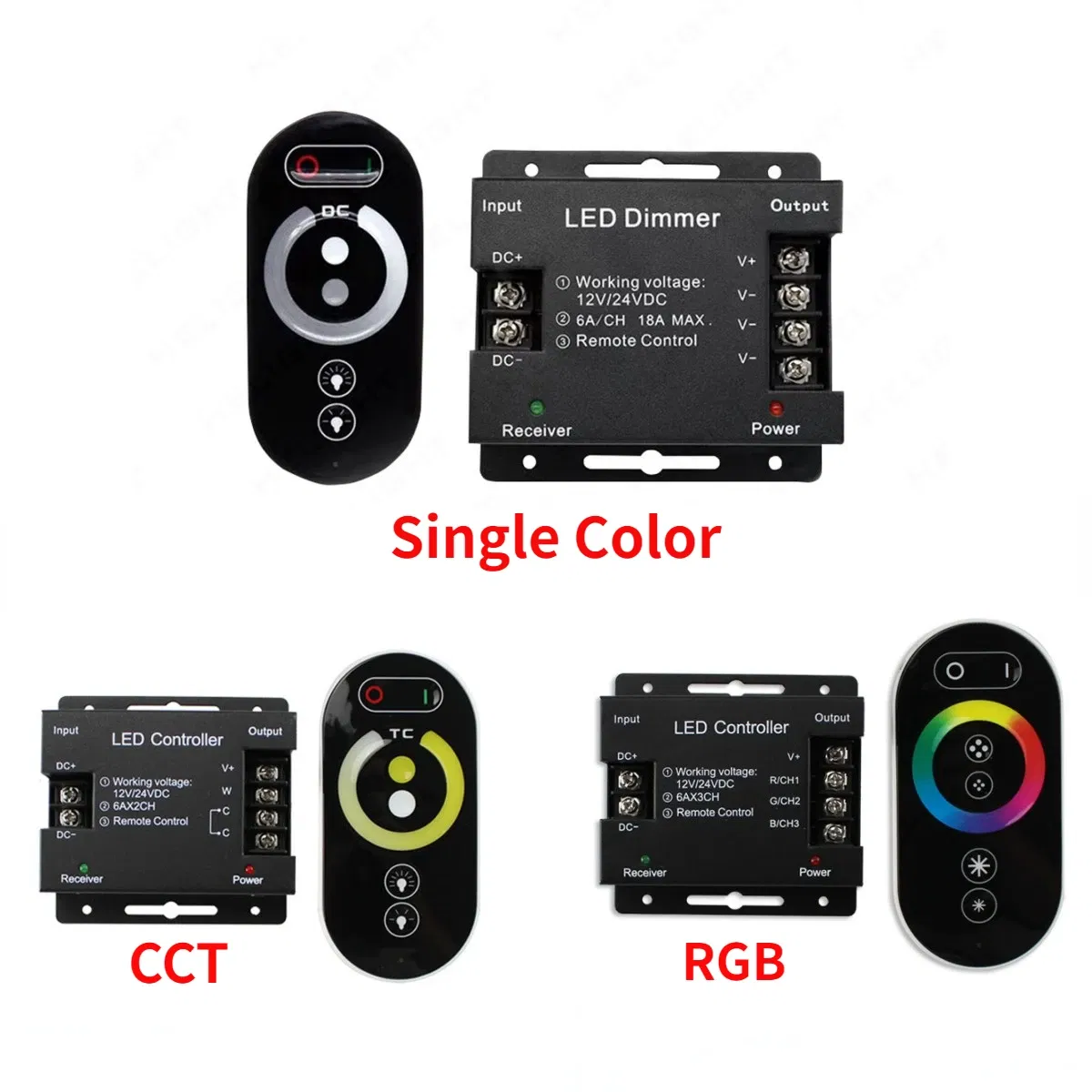 Color: light green - DC12-24V LED Strip Light RF Touch Remote Controller Dimmer 12A 18A for 3528 5050 SMD COB CCT RGB Tape Lights Adjust Brightness