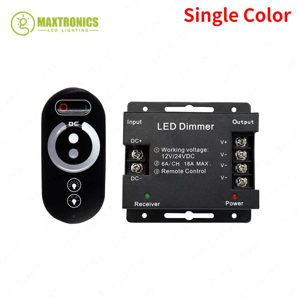 Color: light green - DC12-24V LED Strip Light RF Touch Remote Controller Dimmer 12A 18A for 3528 5050 SMD COB CCT RGB Tape Lights Adjust Brightness