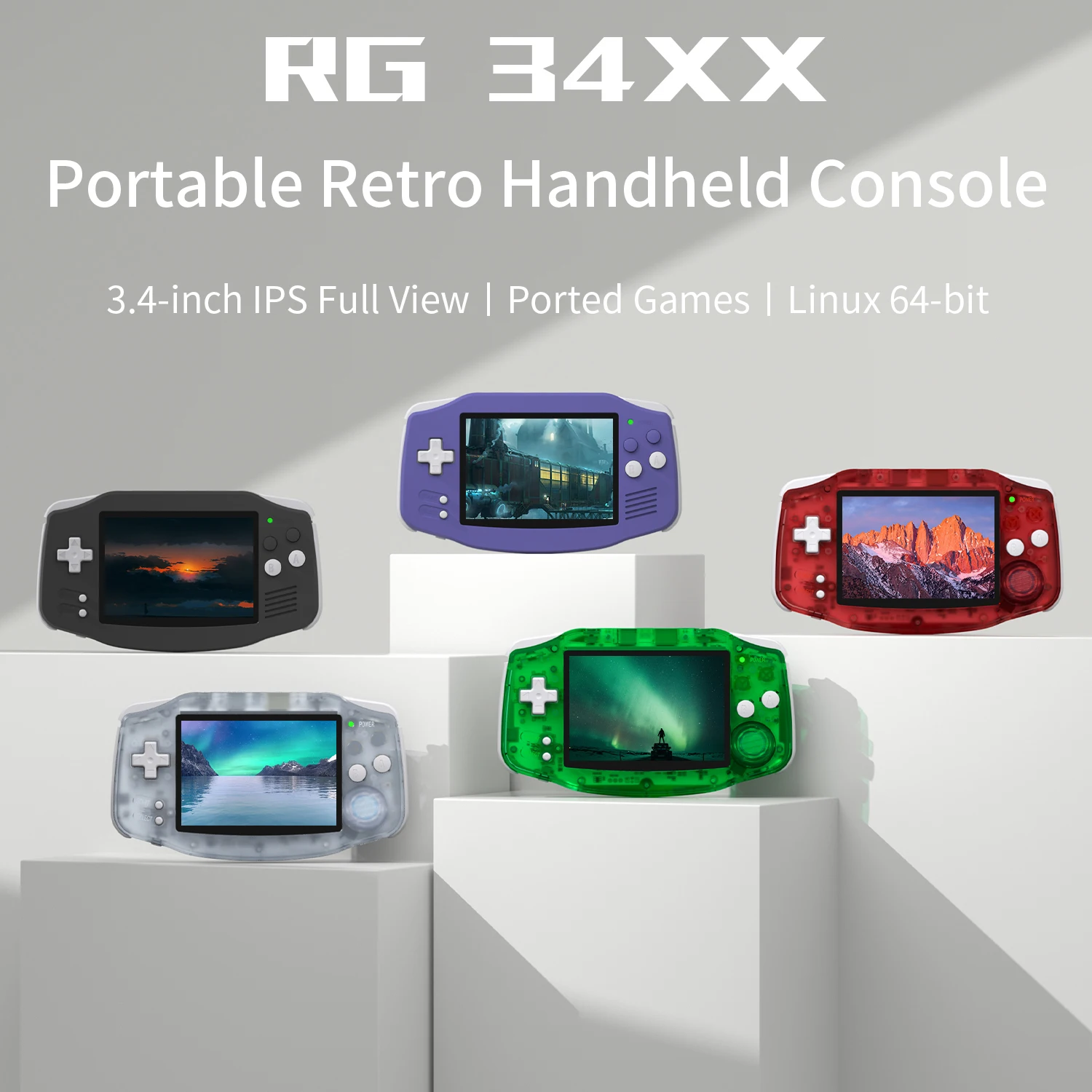 Color: SKY BLUE - ANBERNIC RG34XX Retro Handheld Game Console 3.4” IPS Linux 64-bit 3500mAh Video Gaming Player Supports Streaming WIFI Bluetooth