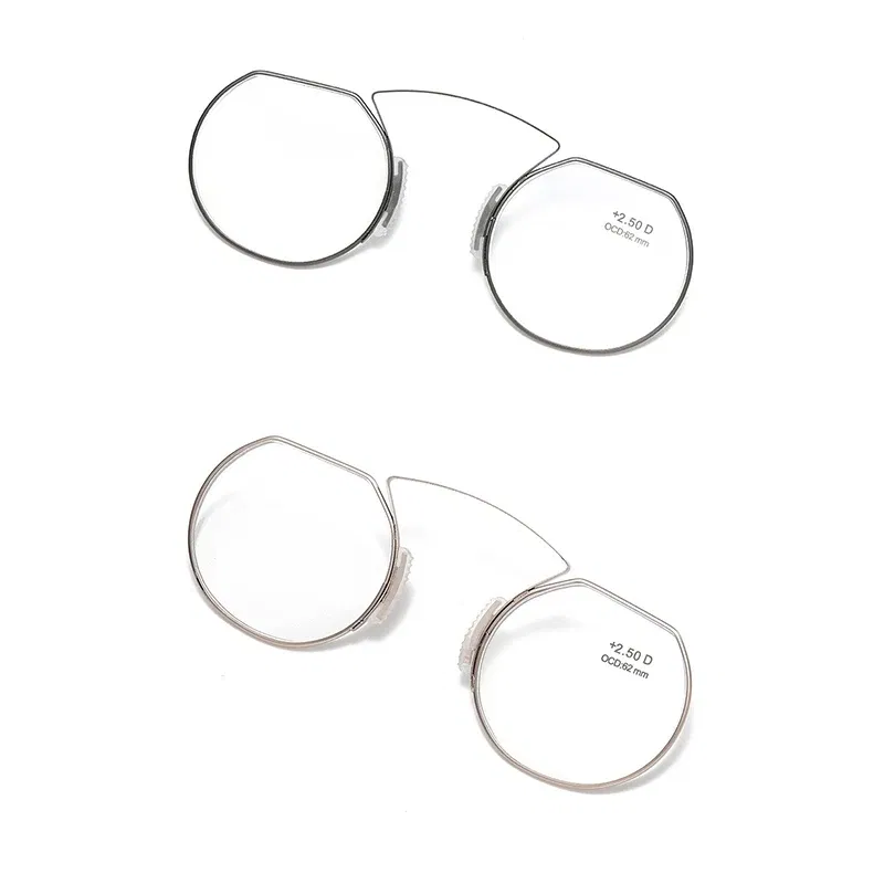 Frame Color: Silver, Eye Prescription: +350 - Women Clip Nose Reading Glasses Anti Blue Light Presbyopic Glasses Men Portable Men's Eyeglasses Anti-Lost Legless Bezel + Case