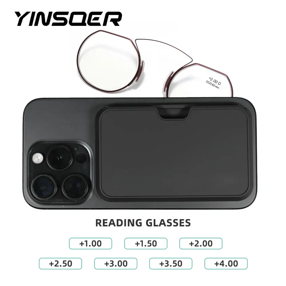 Frame Color: Silver, Eye Prescription: +350 - Women Clip Nose Reading Glasses Anti Blue Light Presbyopic Glasses Men Portable Men's Eyeglasses Anti-Lost Legless Bezel + Case