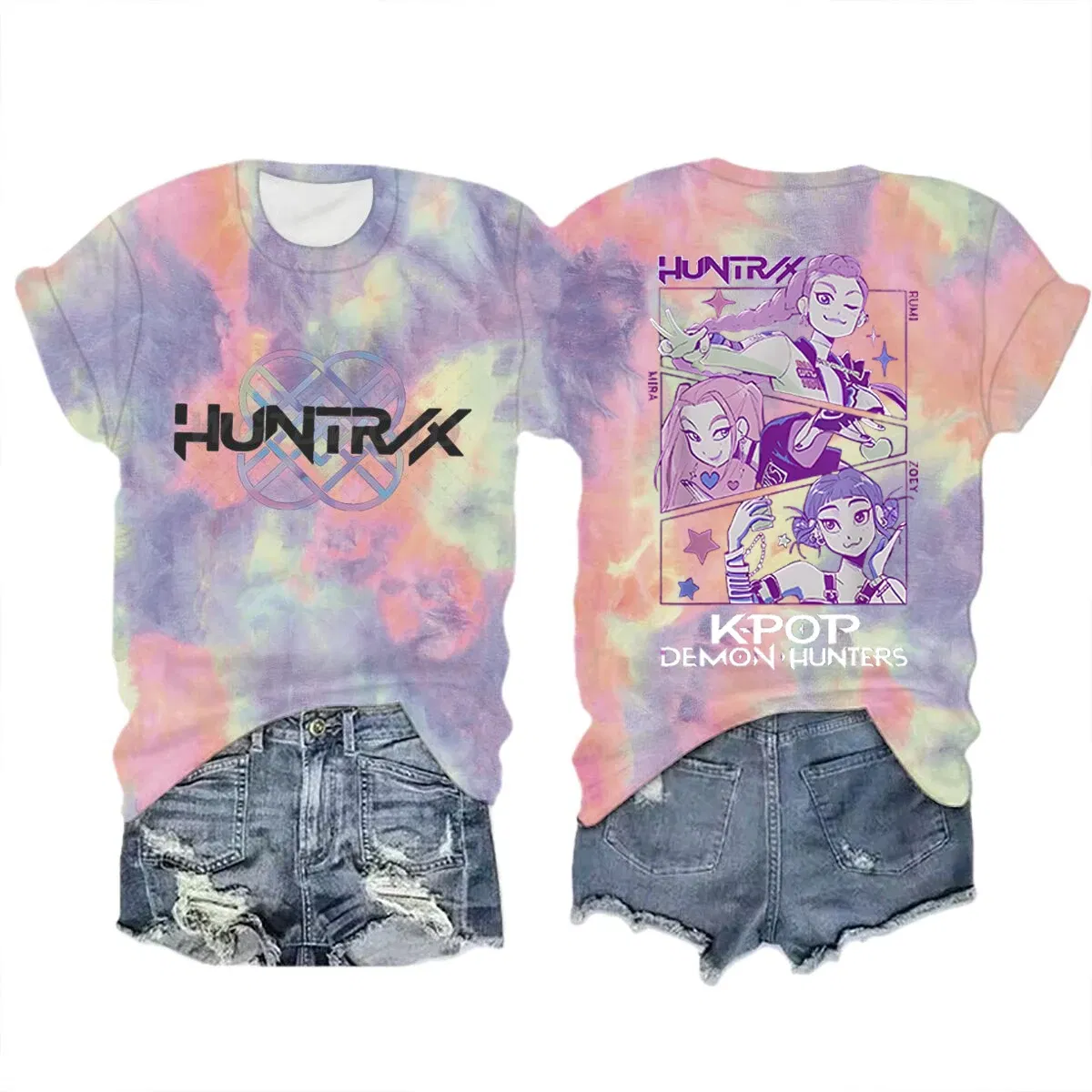 Color: Turquoise, Size: M - Movie Characters T-shirt Tops Tie-dye Men's Women's Clothing Round Neck Short Sleeve T-shirt Street Style T-shirts