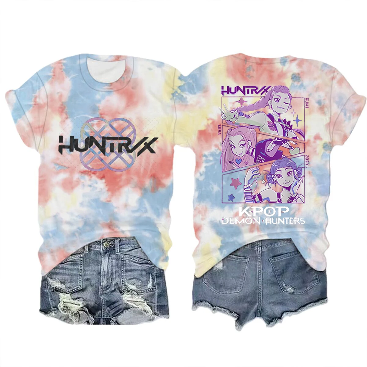 Color: Turquoise, Size: M - Movie Characters T-shirt Tops Tie-dye Men's Women's Clothing Round Neck Short Sleeve T-shirt Street Style T-shirts
