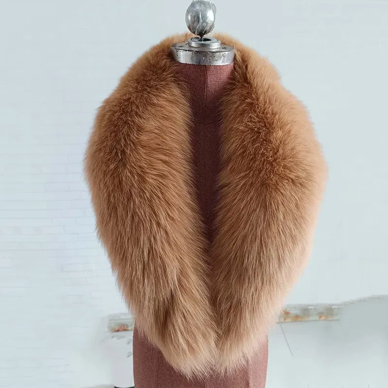 Color: ROYAL BLUE, Size: M - 100% Natural Real Fox Fur Collar For Women Men Coat Jacket Fur Scarf Winter Extra Large Size Neck Warmer Fur Scarf Shawls Wraps