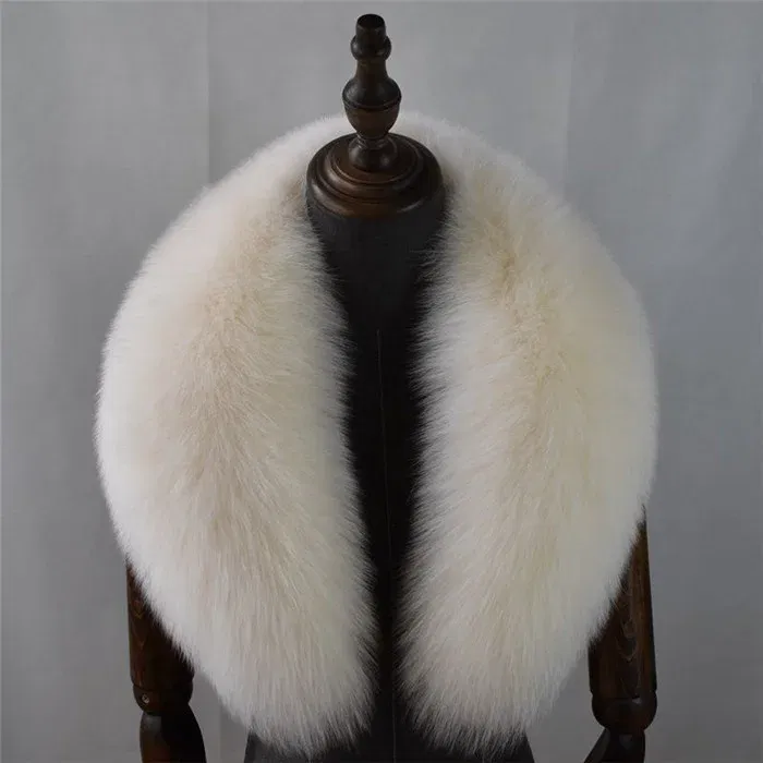 Color: black, Size: L - 100% Natural Real Fox Fur Collar For Women Men Coat Jacket Fur Scarf Winter Extra Large Size Neck Warmer Fur Scarf Shawls Wraps