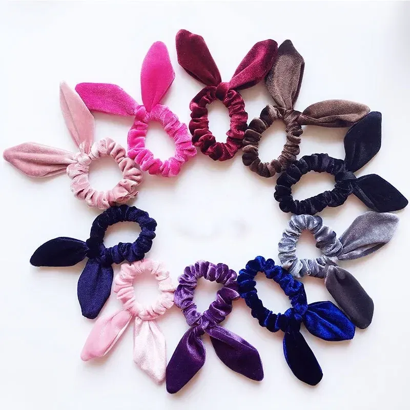 Color: SKY BLUE - New Velvet Scrunchies Girls/Women velvet Bunny Ear Knot Bow Hair Bands Rabbit Ear Hair tie Ponytail Hair Accessories