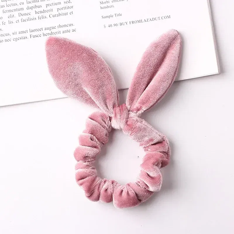 Color: SKY BLUE - New Velvet Scrunchies Girls/Women velvet Bunny Ear Knot Bow Hair Bands Rabbit Ear Hair tie Ponytail Hair Accessories
