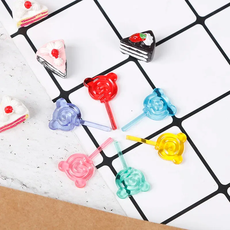 Color: WHITE - 6Pcs 1:12 Scale Doll Accessories Bear Shape Lollipop Simulation For Dollhouse Miniature Toy Doll Mini Resin Food Kitchen Gift