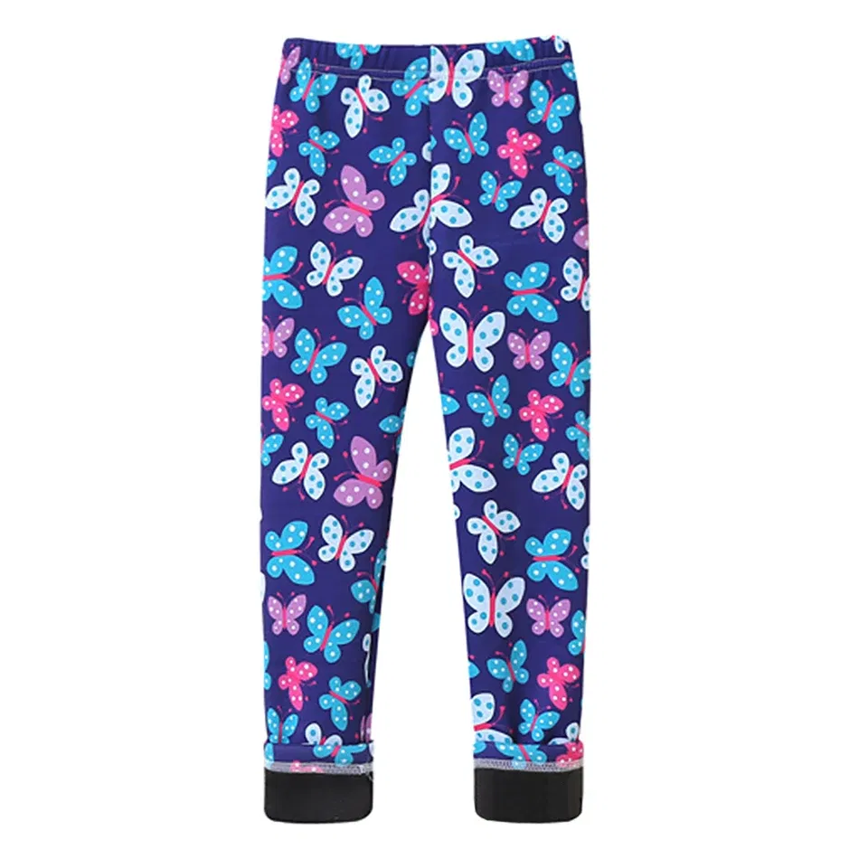 Color: Red, Size: 104 - Girls Warm Plush Long Pants for Autumn Spring Cartoon Butterfly Striped Soft Cozy Leggings Fleece-Lined Bottoms Kids Casual Wear