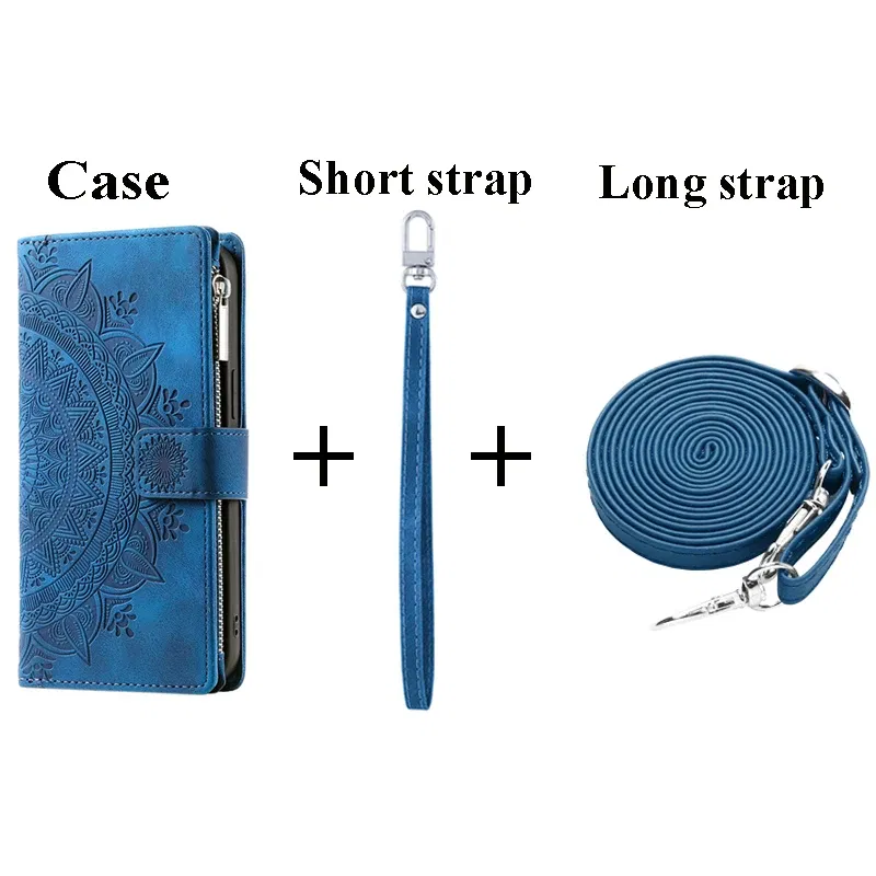 Color: LIGHT BLUE, Material: tpu - CrossBody Strap Zipper Wallet Coque for Samsung Galaxy A71 A51 A50 A41 A21S A30 A70 A50S A20 A31 A30S A10 A20E A 51 70 Flip Case