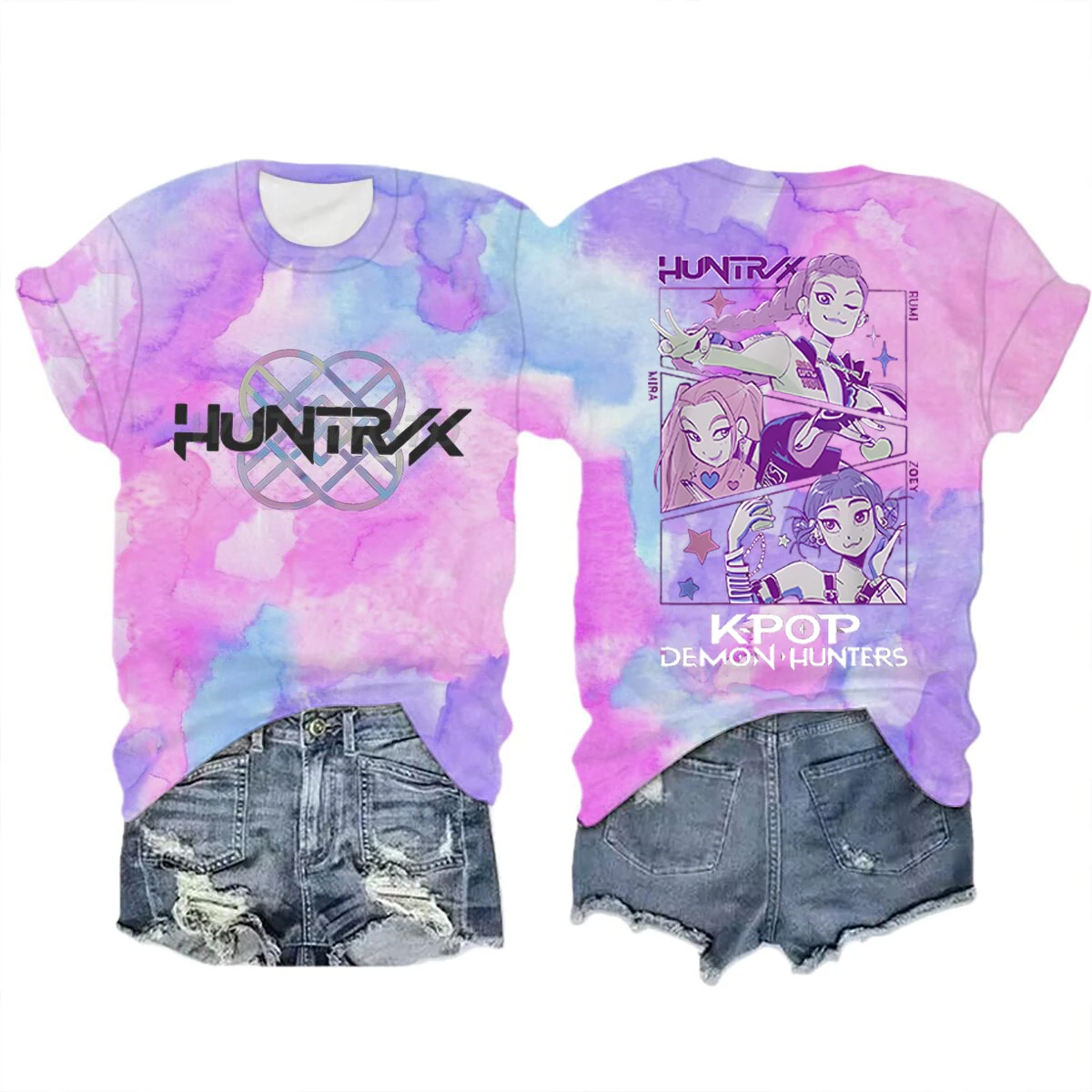 Color: Turquoise, Size: 4XL - Movie Characters T-shirt Tops Tie-dye Men's Women's Clothing Round Neck Short Sleeve T-shirt Street Style T-shirts