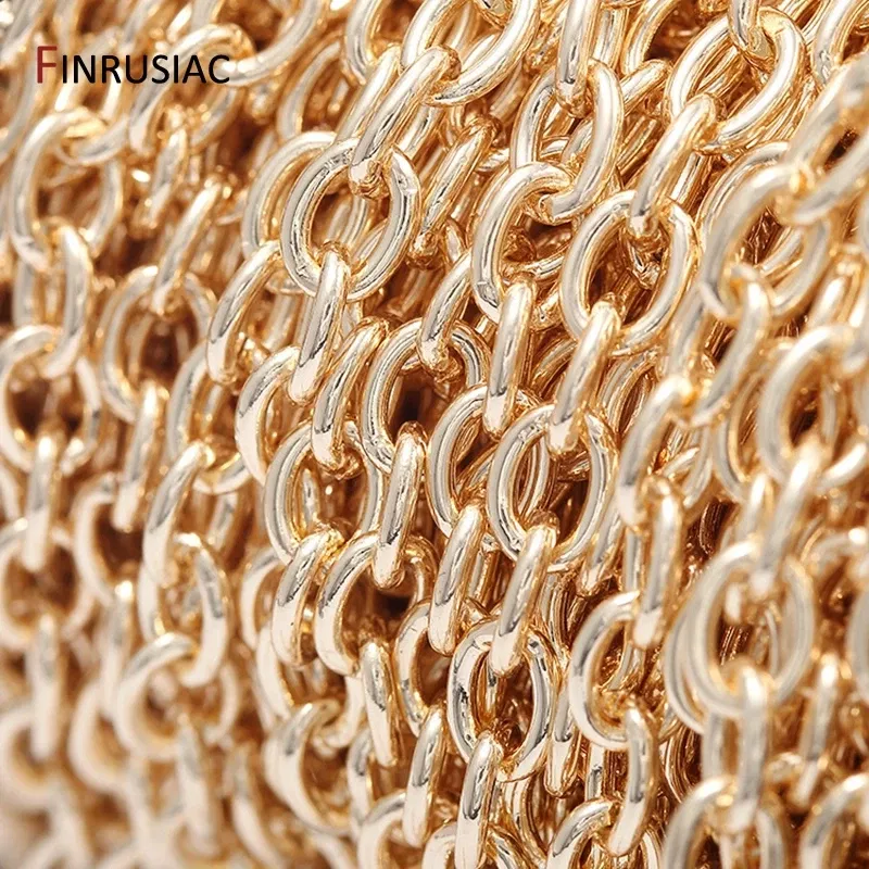 Color: green, Size: M - 14K Real Gold Plated Brass Metal Thick 1.5mm Round Cuban Chain For Jewelry Making DIY Necklace Bracelet Chains Findings