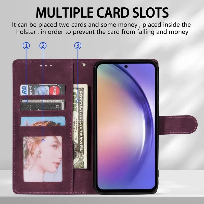 Color: SKY BLUE, Bundle: Case & Strap, Material: Silicon - Wallet Card Slot Holder Magnetic Flip Leather Case For Samsung Galaxy S23 Ultra S22 Plus S21 FE S20 A12 A13 A14 A34 A52 A53 A54