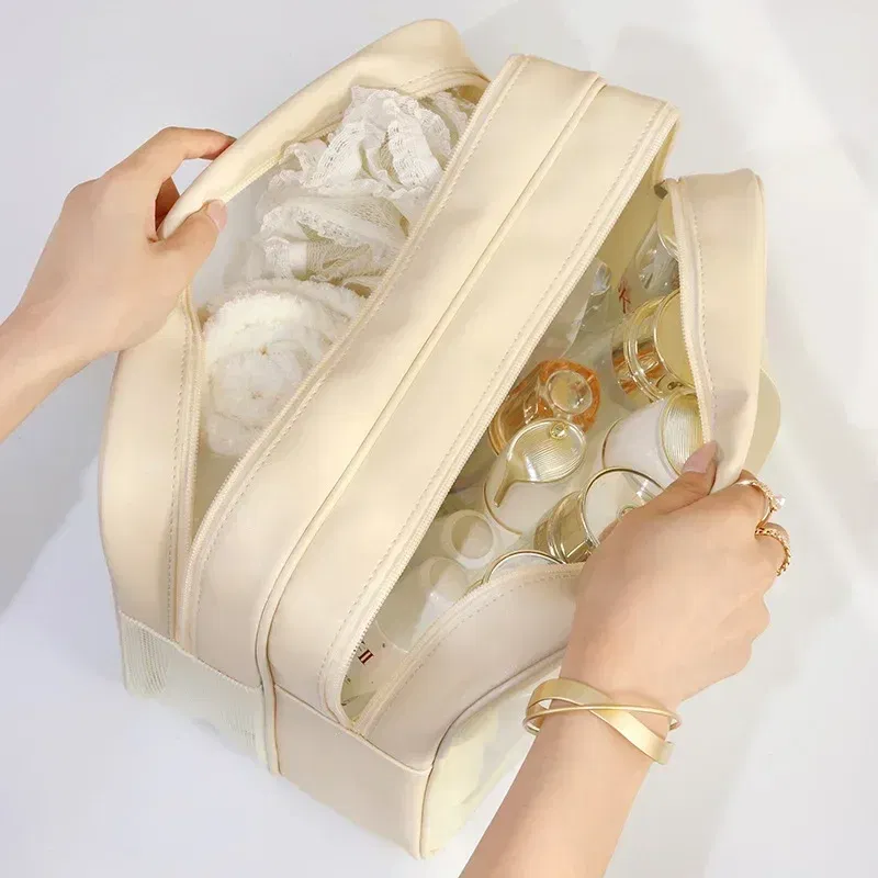 Color: Silver - Wet-dry separation makeup bag portable toiletry bag travel essentials large capacity storage bag fitness swimming essentials