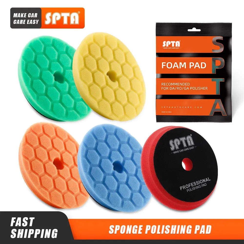 Color: GRAY, Material: Wave Sponge, Ships From: CN - (Bulk Sales) SPTA 3"(80mm)/5"(125mm)/6"(150mm) Hex-Logic Car Sponge Polishing Buffing Pads For DA/RO/GA Auto Buffer Polisher
