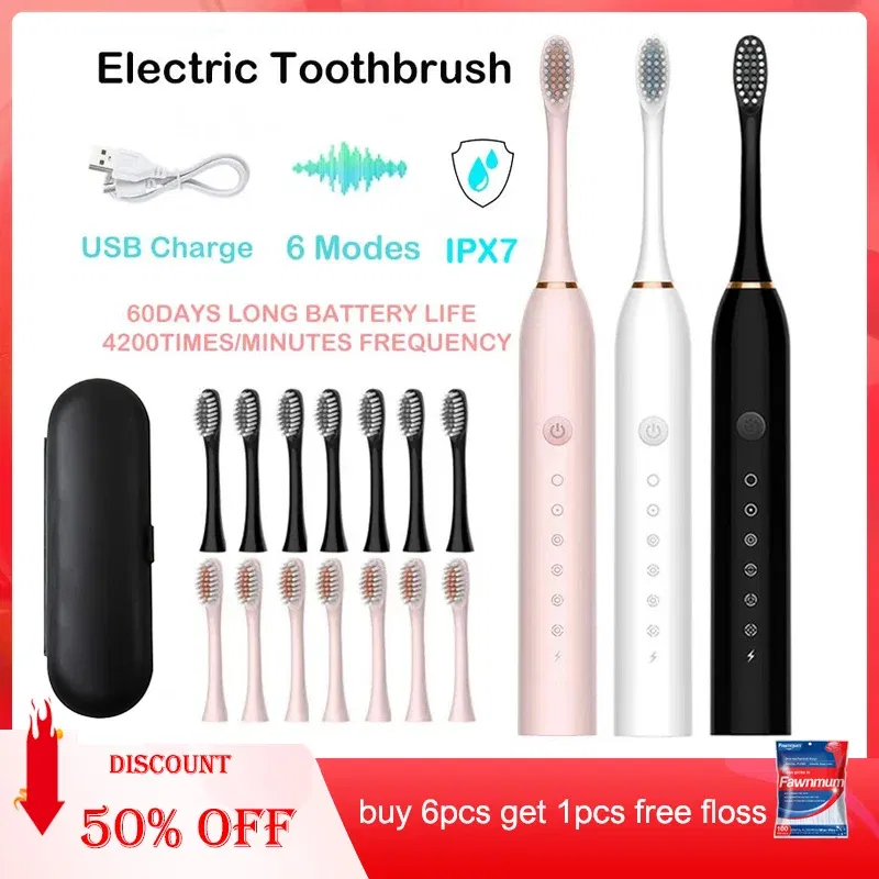 Color: green - Sonic Electric Toothbrush Adult Smart Timing Tooth Brush Teeth Clean Whitening Fast USB Rechargeable Toothbrush Replacement Head