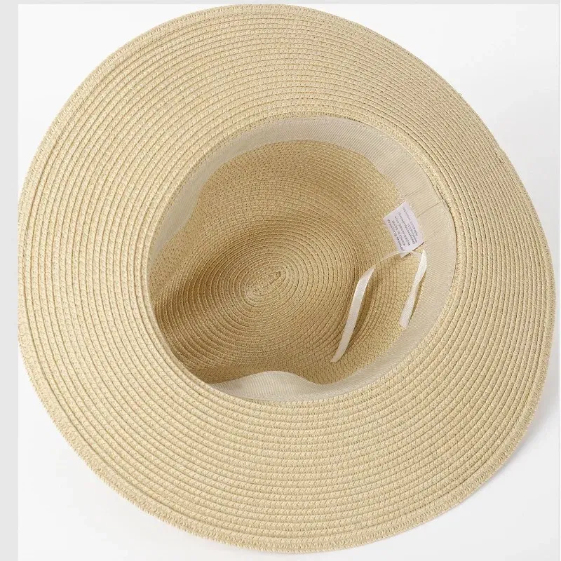 Color: Khaki, Size: S - Large Size XL61-64cm Panama Sun Hats Men Wide Brim Straw Caps Women Summer Big Head Beach Hat Male Plus Size Fedora Hat 58-60cm