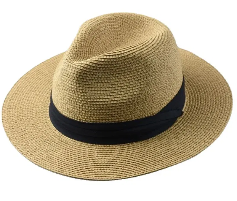 Color: Khaki, Size: S - Large Size XL61-64cm Panama Sun Hats Men Wide Brim Straw Caps Women Summer Big Head Beach Hat Male Plus Size Fedora Hat 58-60cm